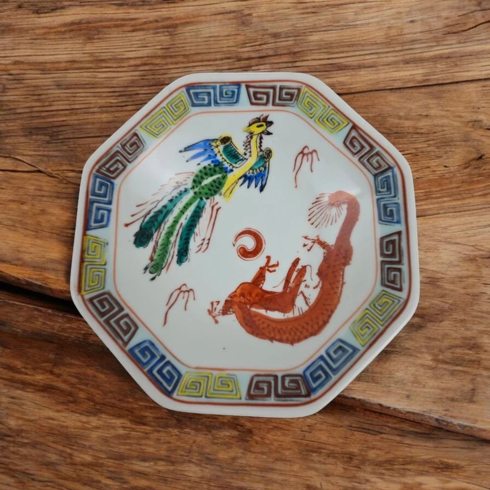 Antique Art Chinese Beishan‎ Pottery Dragon Octagonal Bowl Footed Dish 6.5